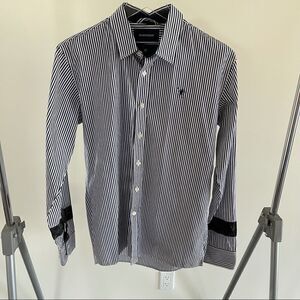 Miharayasuhiro Mens Button Down Striped Camo Shirt